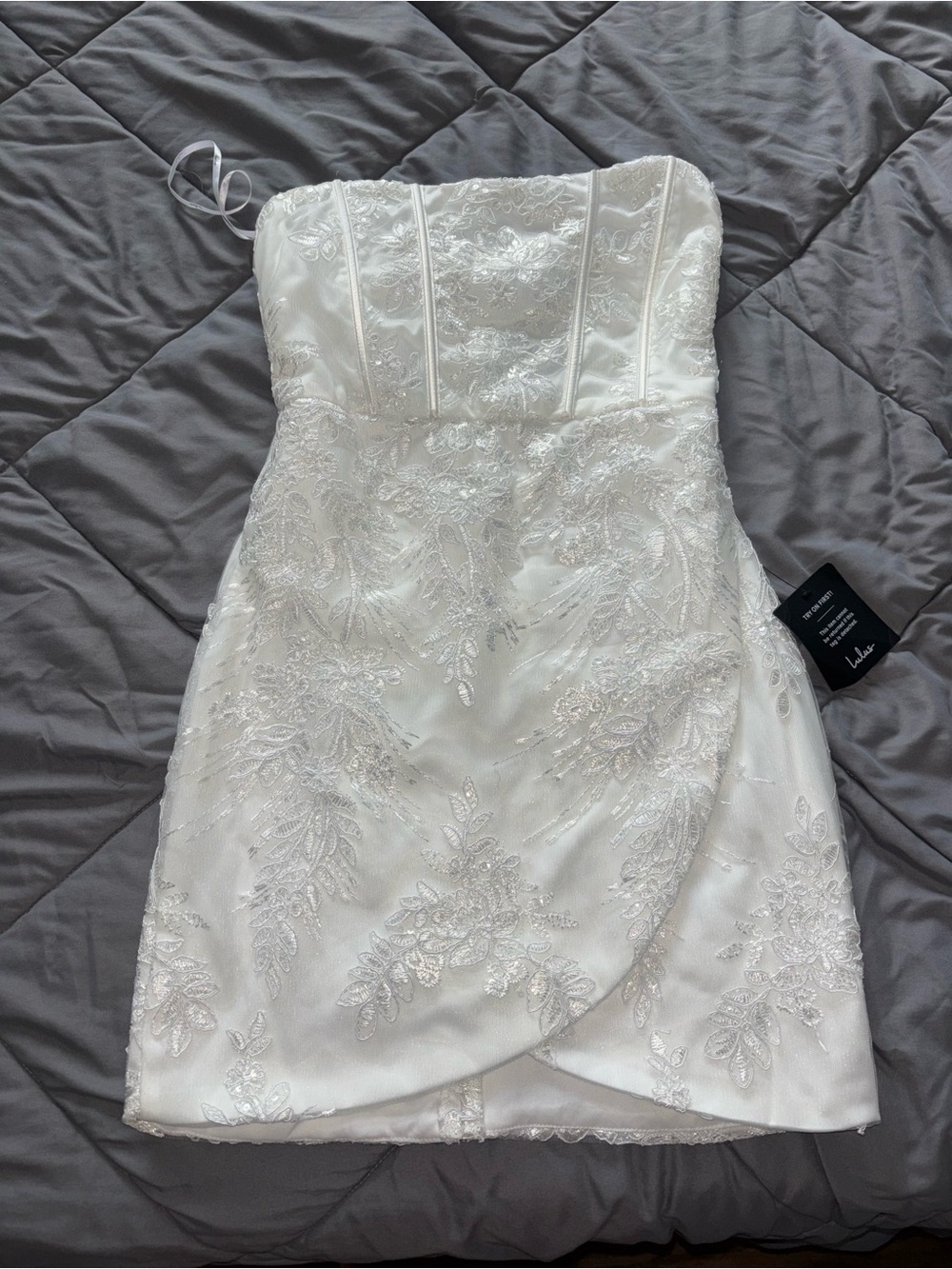 Lulu's Ivory Strapless Lace Appliqué Mini Dress